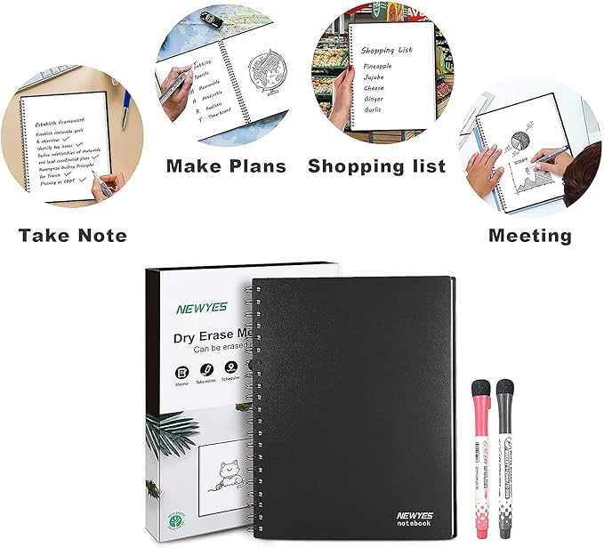 NEWYES Whiteboard Notebook Erasable Meeting Notebook Dry Erase White Board for Meeting, Business, Office, Home (A6)