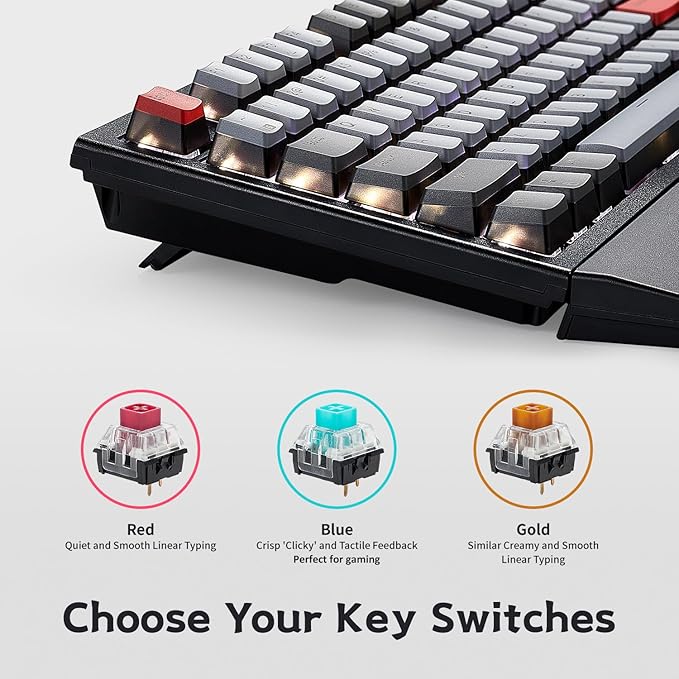 Hexgears X5 Wireless Mechanical Keyboard, Dual-Mode 2.4G/USB-C Ergonomic Full Size 108 Keys Keyboard, Kailh Box 3.0 Tactile Switch, N-Key Rollover, Backlit Gaming Keyboards with Wrist Rest (Dark)