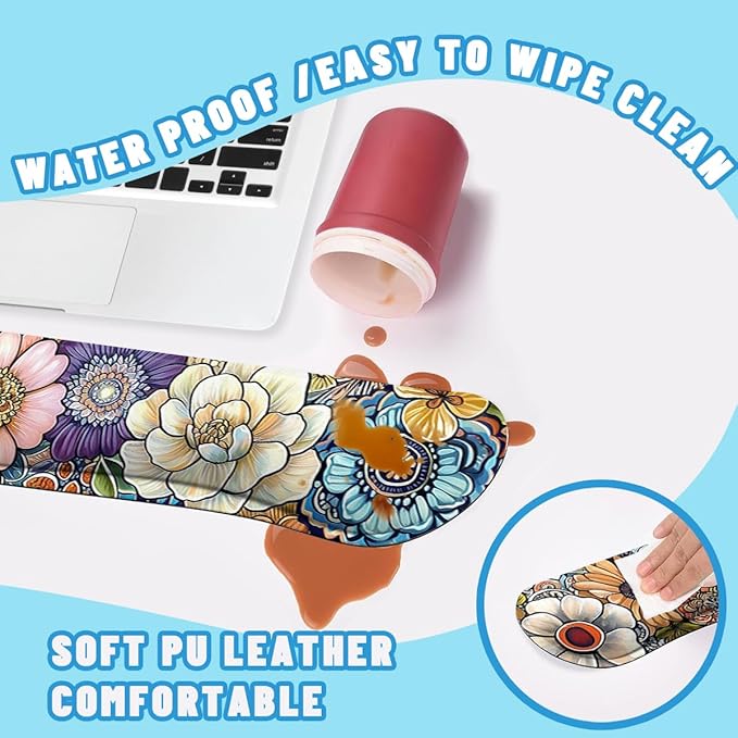 Flowers Mouse Pad Set Colorful Abstract Floral Pattern Gaming Mousepad 4in1 Desk Mat for Desktop Wrist Support Cup Coaster Set Ergonomic Computer Desk Arm Wrist for Decor Home Office