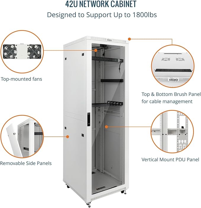Tecmojo 42U Server Rack Network Cabinet 31.5" D x 23.6" W, Locking Data Cabinet Enclosure for 19" Server, Networking, AV & IT Equipment, Glass Door, White