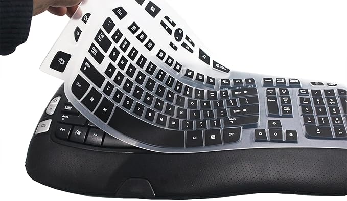 Ultra Thin Desktop PC Silicone Keyboard Cover Skin Protector Compatible with Logitech K350 MK550 MK570 Wireless Wave Keyboard (NOT for Other Desktop Keyboards) (Black)