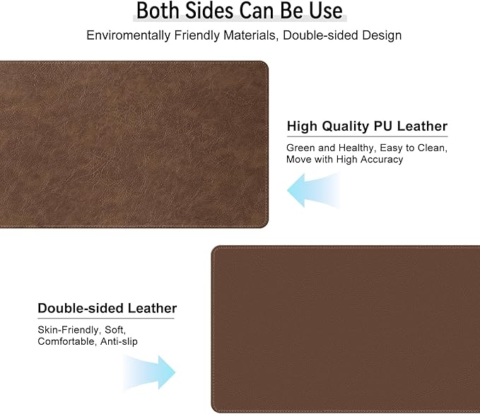 Imitation Crazy Horse Leather Desk Mat - Waterproof Desk Pad - Ideal for Large Mouse Pad and Desk Mats on Top of Desks (Brown+Brown, 25"*13")
