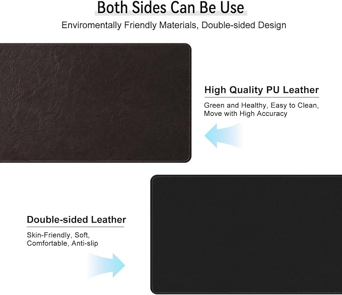 Imitation Crazy Horse Leather Desk Mat - Waterproof Desk Pad - Ideal for Large Mouse Pad and Desk Mats on Top of Desks (deep Coffe+Black, 25"*13")