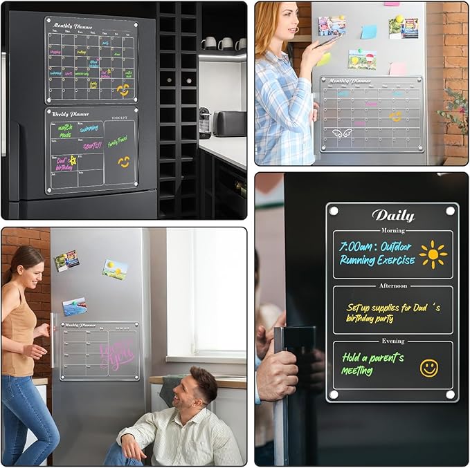 DIYMAG Planning Pads 3Pack Acrylic Magnetic Dry Erase board for Fridge,15"x11" Set Magnetics Weekly Monthly Memo Planner Board for Refrigerator with 6 Colors Markers