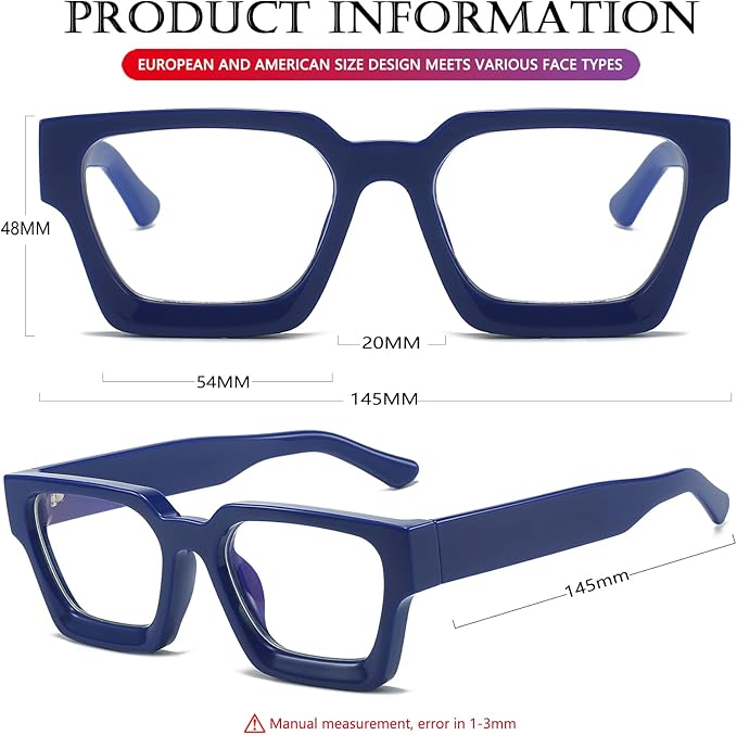 AIEYEZO Square Thick Frame Glasses for Women Men Fashion Blue Light Glasses Trendy Chic Computer Eyeglasses