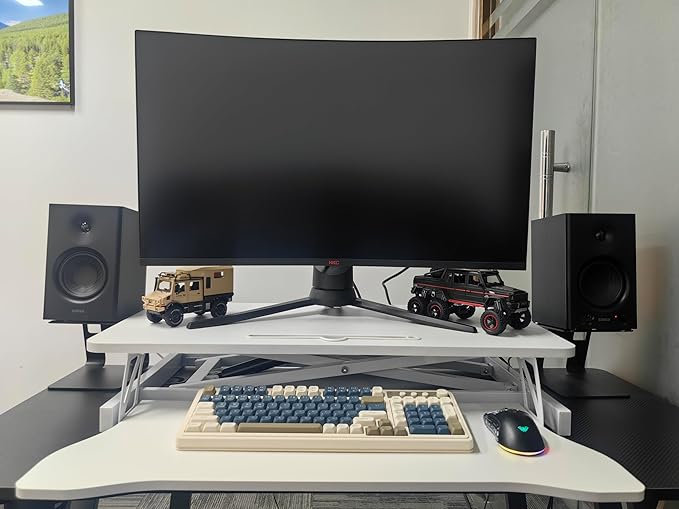 Instant Ergonomic Standing Desk Converter - 32" Wide, No Assembly, Sit-Stand Workstation for Pain Relief & Productivity (White)