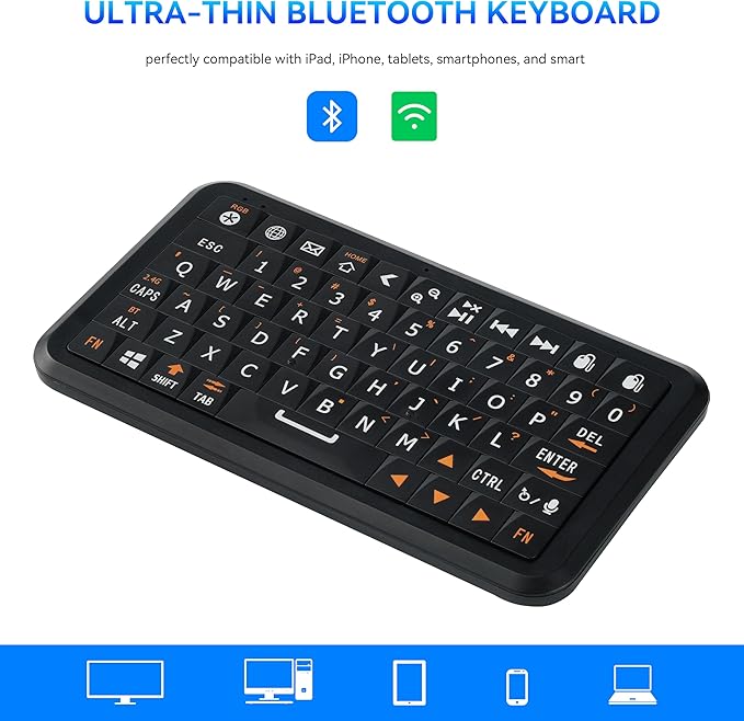 Mini Keyboard with Dual-Mode 2.4G/Bluetooth Wireless Keyboard, Ultra-Slim and Portable,Air Mouse Gestures,RGB Backlit,Compatible with Smart TVs/PCs/Tablets/Phones (iOS/Android/Win/Mac)