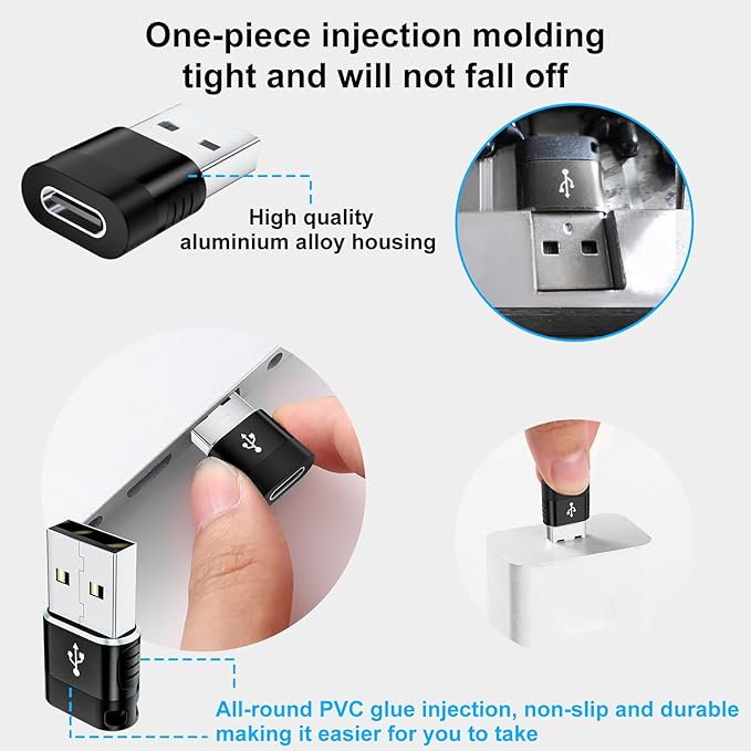 USB to USB C Adapte 6-Pack,Type C Female to A Male,USB A to C Adapter Type-C Charger Cable Converter for iPhone 17 16 15 14 Plus Pro Max,iPad Pro Air 4 Mini 6,Samsung S25 S24 S23