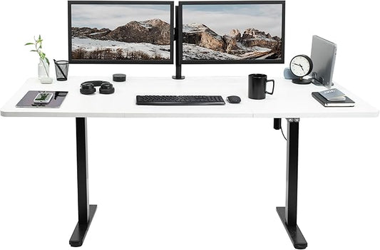 VIVO Electric 71 x 30 inch Stand Up Desk, Height Adjustable, White Top Black Frame, Home and Office Furniture Sets, DESK-KIT-0B7W