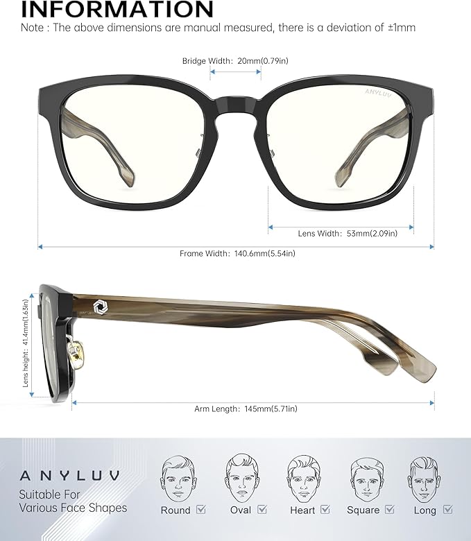 ANYLUV Blue Light Glasses Men Women Computer Gaming Glasses Anti Eyestrain Lightweight Blue Light Blocking Glasses