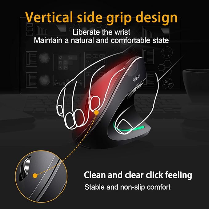 Wired Vertical Mouse, Optical Ergonomic Mouse with 4 Adjustable 800/1200/2000/3200, 5 Buttons USB Computer Mouse, Better for Large and Medium Sized Hands