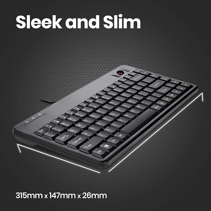 Perixx PERIBOARD-505H Wired Mini Keyboard with Built-in Trackball, 0.55 Inch Trackball and 2 USB Hubs, Black, US English Layout