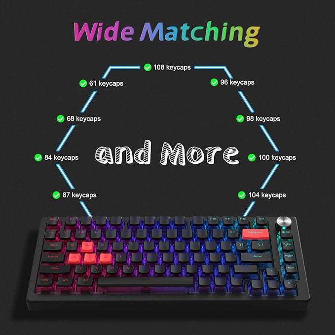 Womier Pudding Keycaps for Mechanical Keyboard 60 65 75 100 Percent - PBT Shine Through Keycaps,165 Keys Key Cap Set, OEM Profile Custom for Cherry MX Switches Mechanical Keyboard, Black/Orange