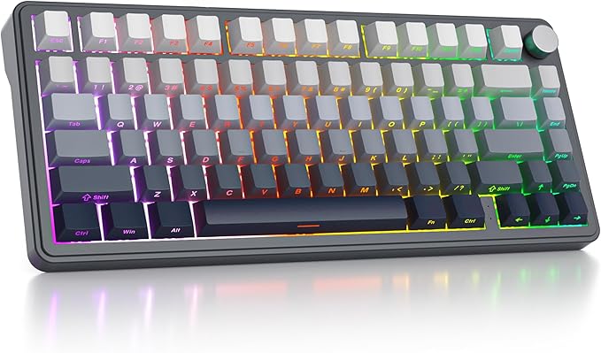 surmen M75 Wireless Mechanical Keyboard,75% Gasket Mounted Gaming Keyboard Pre-lubed Stabilizer with Knob RGB Backlight Hot-Swappable for Mac/Win(MoonNight)