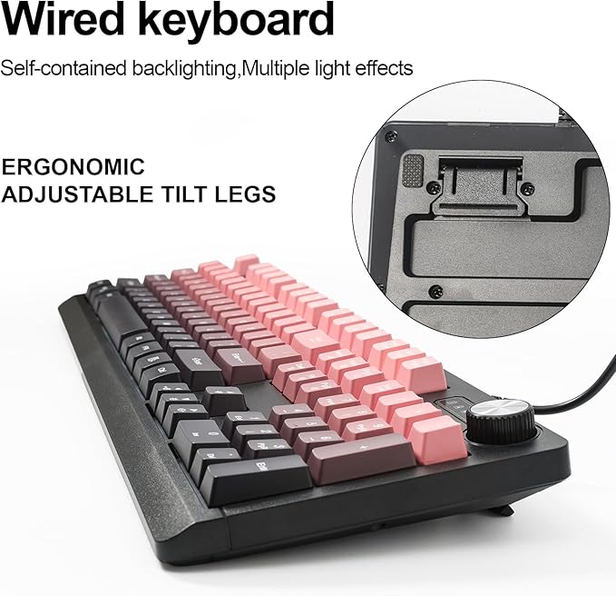 Wired RGB Gaming Membrance Keyboard. 100 Percent Mini Creamy LED Computer Keyboard .Small Ergonomic Clicky Teclado with ABS Backlit Unreplaceable Keycaps. for PC Laptop MAC Gamer. (Pink)