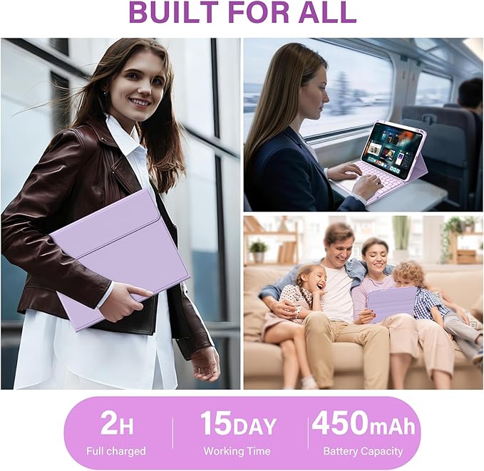 for iPad A16 11th 10th Case with Keyboard: Backlit Keyboard Case with Trackpad & Pencil Holder, Magnetic Detachable for Students Daily Learning & Note-Taking, Taro Purple