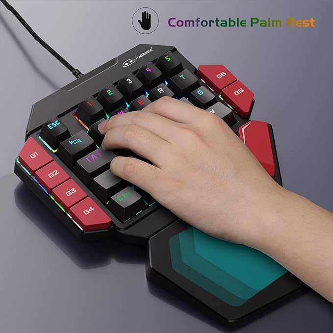 MageGee One Handed Professional Gaming Keyboard, RGB Backlit 35 Keys Mini Wired Mechanical Keyboard with Red Switch for PC Gamer, Support 6 Macro Keys - Black/Red