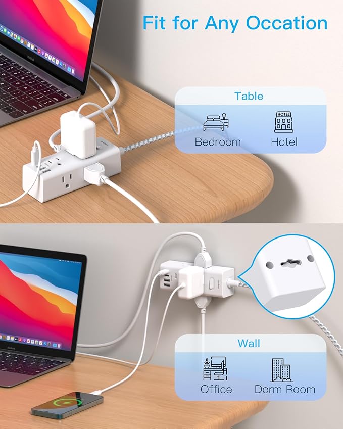 10 Ft Power Strip Surge Protector - One Beat 10ft Extension Cord with 6 Widely Outlets 4 USB Ports (2 USB C), Wall Mount Outlet Extender, Flat Plug Power Strip for Travel Home Office College Dorm Room