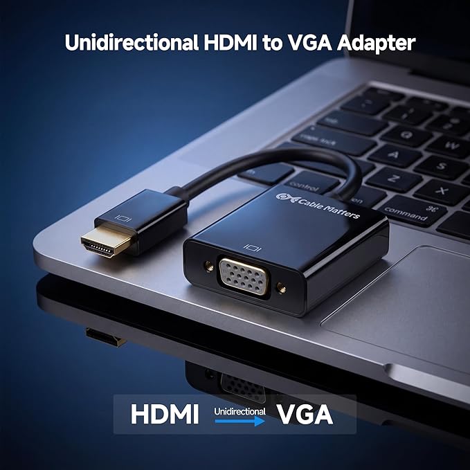 Cable Matters Unidirectional HDMI to VGA Adapter, VGA to HDMI Converter, Black