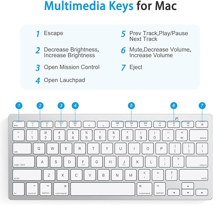 OMOTON Bluetooth Keyboard Compatible with Mac ONLY, Compact Wireless Keyboard Compatible with MacBook Pro/Air, iMac, Mac mini/Pro, Silver