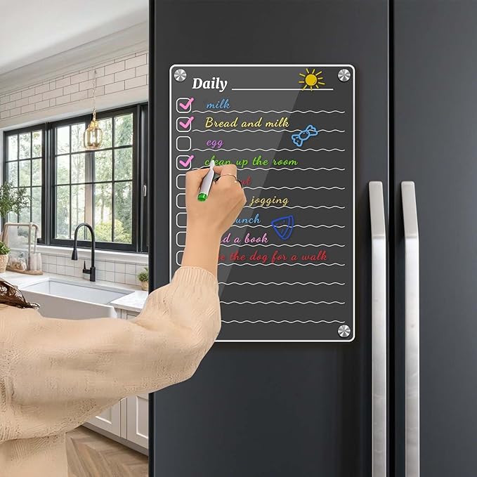 Magnetic Dry Erase Calendar for Fridge, Clear Fridge Calendar Daily Planner with 8 Markers, 7.9"x11.8"