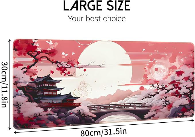 Japanese Large Gaming Mouse Pad 31.5 x 11.8 in Computer Mouse Pad Anime Gaming Mousepad, Expanded Architecture Cute Desk Pad with Nop-Slip Suitable for Home Office