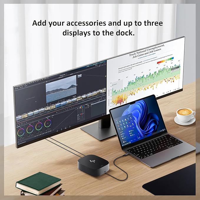 HP Docking Station for Laptop Dual Monitor and Charging Bundle - HP USB-C G5 Dock with 120W AC Adapter, HDMI & DP Cable & USB-C Cable