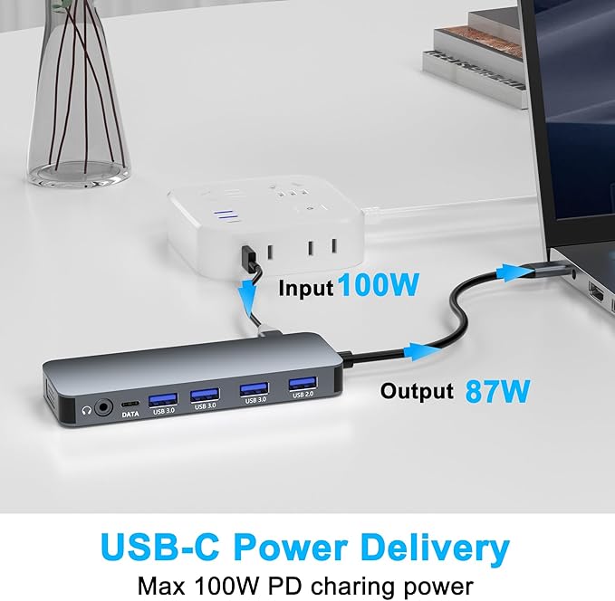 Docking Station for Dell/HP/Lenovo/Surface Laptop, Dual HDMI Adapter for 2 Monitors, 13 in 1 USB C Hub With HDMI/VGA/USB/PD/Ethernet/SD/TF/Audio