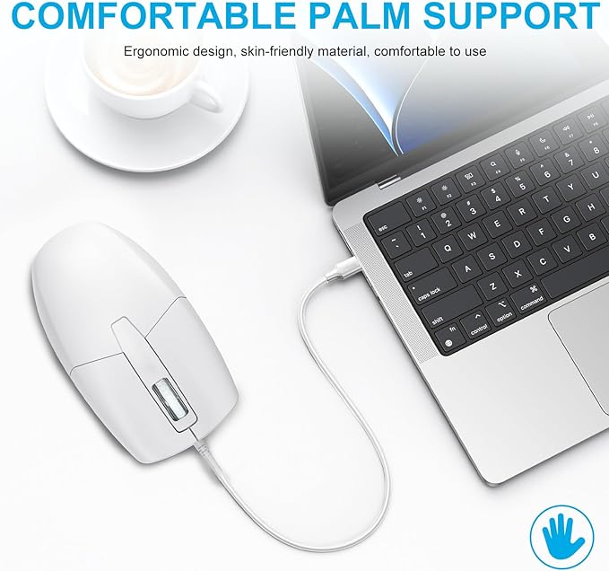 USB C Wired Mouse, Type C Optical Mouse, Portable Silent Comfortable, for Laptop, Mac, MacBook, Android, PC, White
