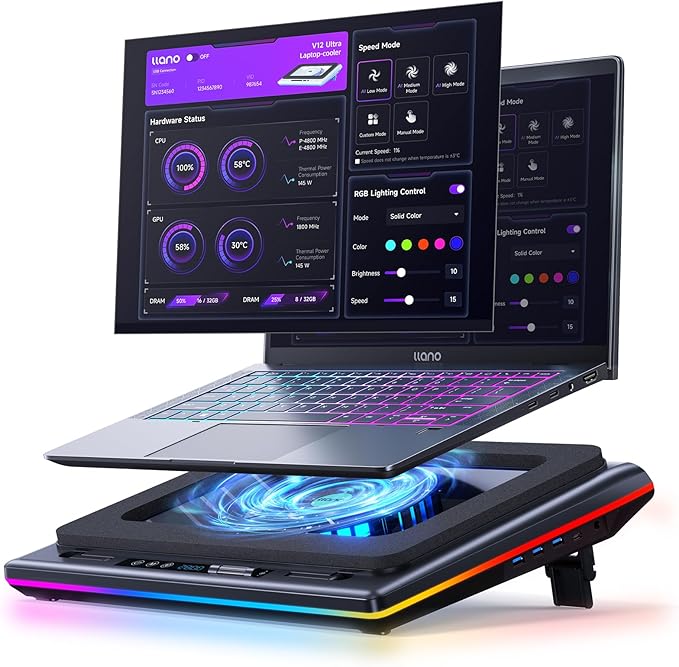 llano V12 Ultra Laptop Cooling Pad Bundle with Dust Cover – 5-Pack Set