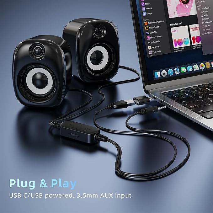 Computer Speakers for Desktop PC,Desktop Gaming Speakers,Small Computer Speakers USB Powered 3.5mm Aux Speaker for PC,Laptop,Tablet,Monitor,Phone, Black