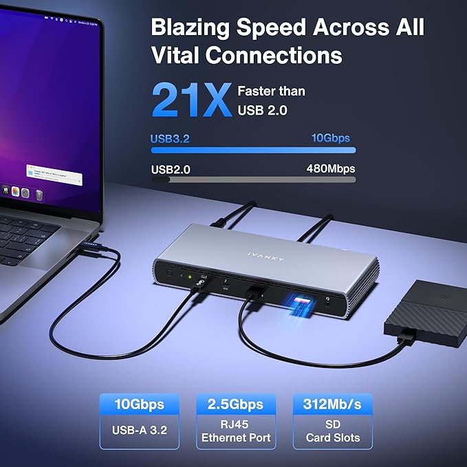 iVANKY Thunderbolt 5 Dock FusionDock Pro 3 Docking Station 11-in-1 Hub Single 8K, Dual 6K@60Hz for MacBook M1/M2/M3/M4/M5 Pro/Max, Dual 8K@60Hz for Windows TB5, 180W Power, 120Gbps, 2.5GbE