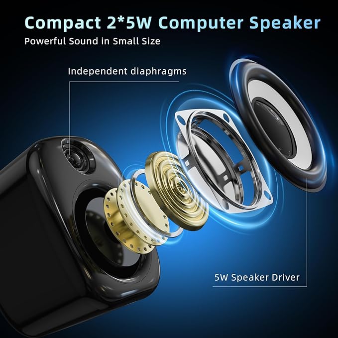 Computer Speakers for Desktop PC,Desktop Gaming Speakers,Small Computer Speakers USB Powered 3.5mm Aux Speaker for PC,Laptop,Tablet,Monitor,Phone, Black