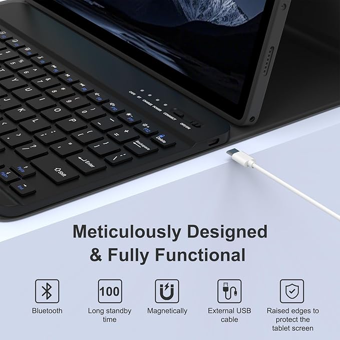 MMK Galaxy Tab A9 Plus Case with Keyboard (11" 2023), Compatible with Samsung A11 Plus Tablet Case Keyboard (11" 2025, SM-X230, SM-X236B), Wireless Detachable-Black