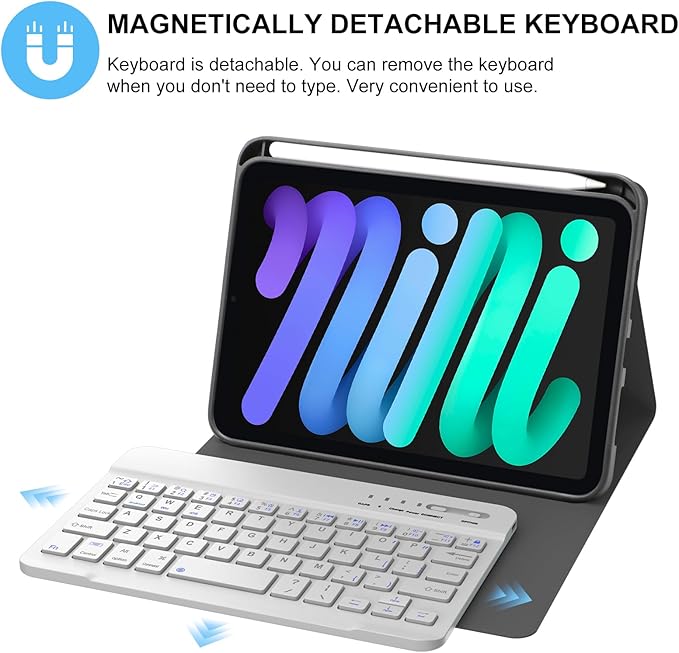 BORIYUAN iPad mini Keyboard Case, Detachable Wireless Bluetooth Keyboard Slim Folio Smart Cover for Apple iPad mini 5 2019/iPad Mini 1 2 3 4 - Dark Blue