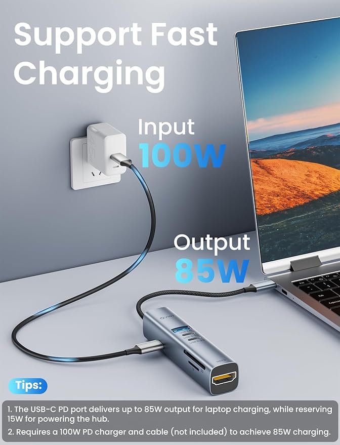 VIOY USB C Hub 7-in-1, Multiport Adapter with USB 3.0 5Gbps Ports, 2 USB-C 2.0 Data Transfer Ports, 4K HDMI, 100W PD Charging, SD/TF Card Reader for MacBook Pro/Air, iPad Pro, Laptop, XPS