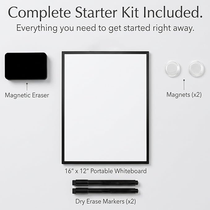 Small Dry Erase Board with Stand & Wall Mount 12"x16" – Vertical & Horizontal Desktop Whiteboard, Magnetic White Board with Aluminum Frame, Markers, Eraser & Magnets Included