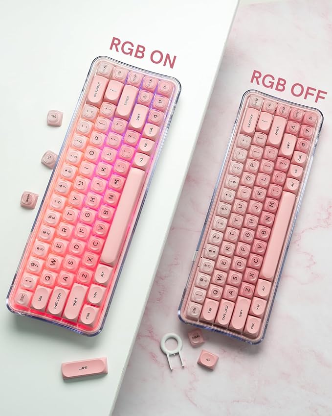 132 Keys PBT Keycaps, Jelly Keycaps Cute Custom Creamy Key caps MOA Profile for 61/68/84/87/98/100 Cherry Gateron MX Mechanical Keyboards, Pink