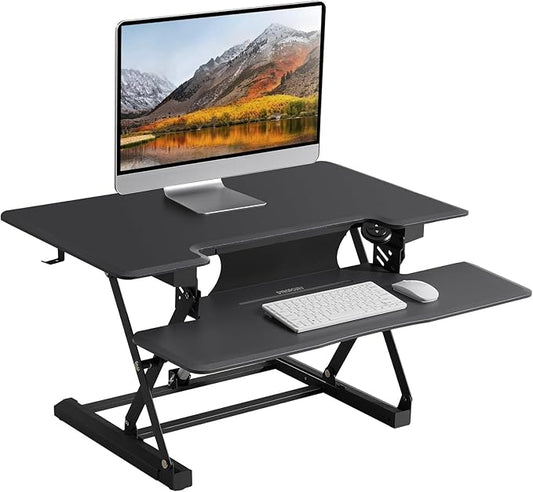 29" Electric Standing Desk Converter, Dyropcurv Series Height Adjustable Computer Desk Ergonomic Home Office Desk for Adults, Sit to Stand Desk with Quiet Motor, Dark Gray