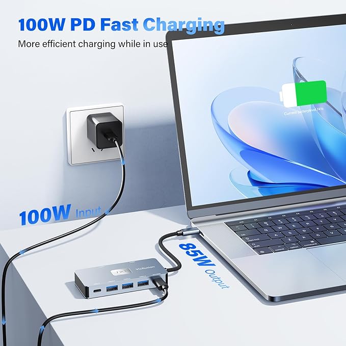 7-in-1 USB C Docking Station Dual Monitor, USB-C Hub with 2 HDMI Ports, 3 USB 3.0, 1 Type-C Data Port, 100W PD, Compatible with MacBook, Dell, HP, Lenovo, Surface