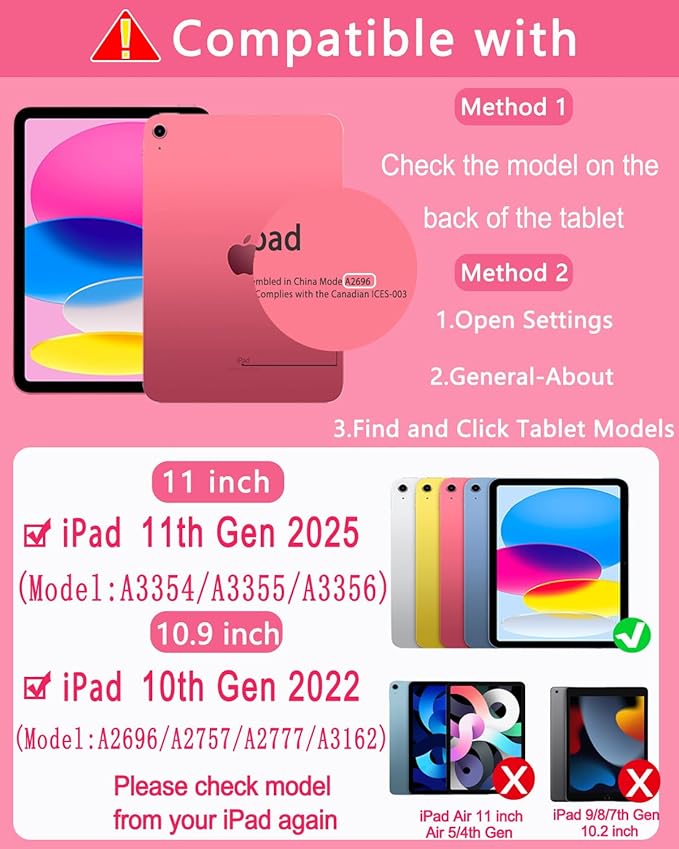 Case with Keyboard Mouse for iPad A16 11th 10th Generation 11/10.9 inch,Rainbow Backlit Detachable Keypad Rotatable Magnetic Cover Pencil Holder for iPad 11 2025 10 Gen 2022 Watermelon Red