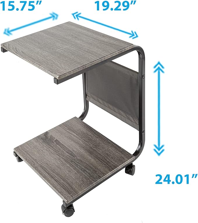 Seville Classics Airlift Height Adjustable Mobile Rolling Laptop Cart Computer Workstation Desk, Table for Home, Office, Classroom, Hospital, w/Wheels, Black, Tilt w/Side Table (28") (New Model)