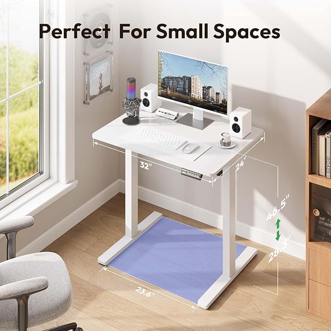 Electric Standing Desk,32x24 Inches Adjustable Height Stand up Desk, Sit Stand Home Office Desk with Splice Board, 3 Preset Heights,Equipped with Hooks,Ergonomic Computer Desk Workstation，White