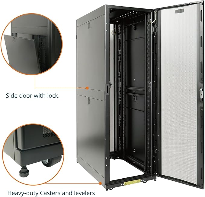Tecmojo 42U Server Rack Cabinet - PRE-Assembled 24inch Width 48inch Depth IT Network Equipment Cabinet Rack Enclosure with Casters - 3000lbs Weight Capacity(06Black)