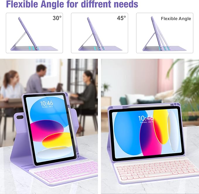 OYEEICE for iPad 11th 10th Generation Case with Keyboard - Upgraded 360 Magnetic Detachable Cover with Backlit Keyboard, Pencil Holder for iPad 11-inch A16 2025 10th Gen 10.9 inch - Purple