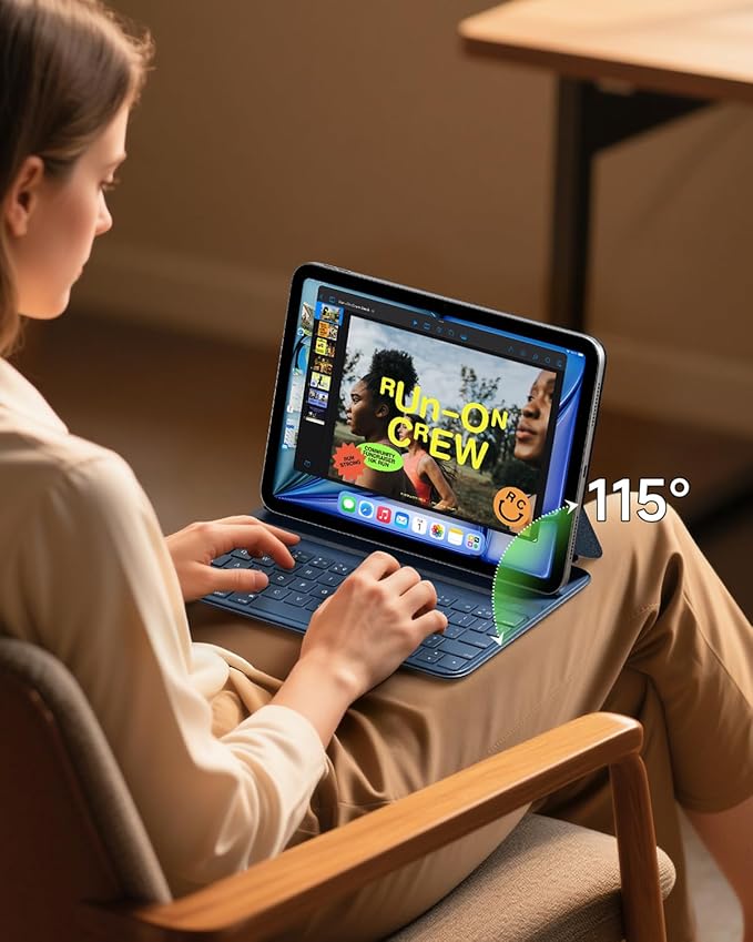 HOU Slim Bluetooth Keyboard Case for iPad Air 11 inch M4/M3/M2(2026/2025/2024), Air 5th/4th, Pro 11 (1st-4th Gen), Smart Folio, Magnetic Stand (2 Angles), Magnetic Charging, Synthetic Leather, Blue