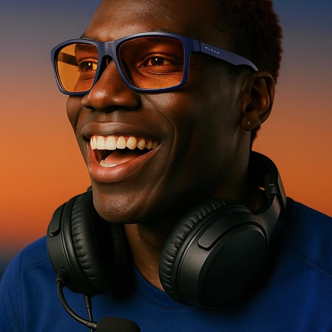 Titan Gaming Glasses, Blue Light Blocking, Night Driving Glasses for Men, Computer Protection, Gift for Gamers
