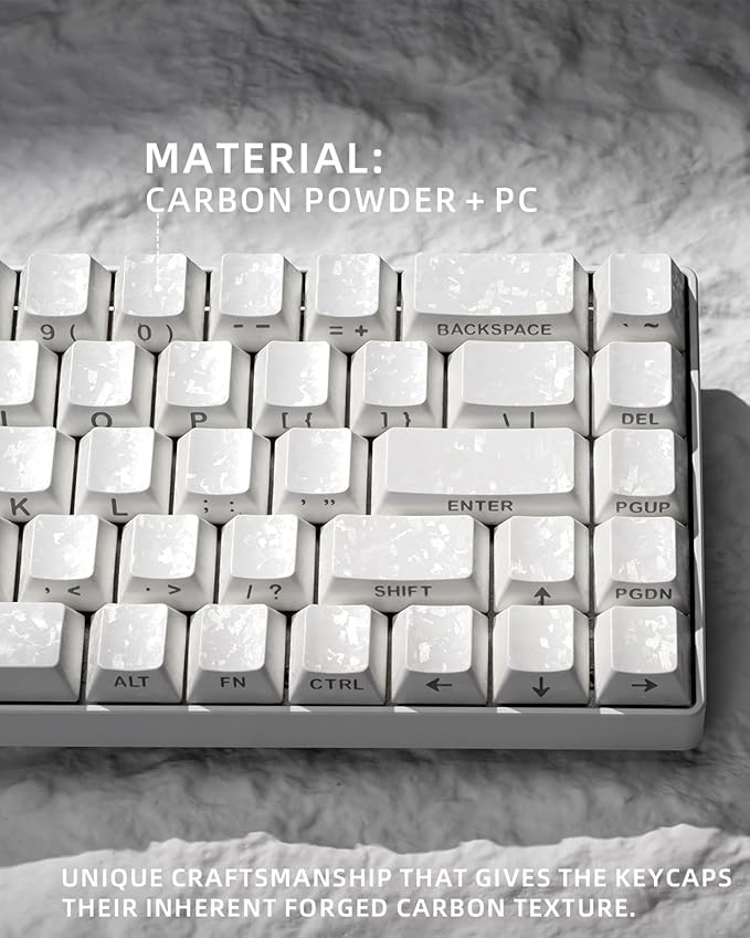 XVX White Shine Through Keycaps, Forged Carbon-Look Cherry Profile Keycap Set, 140-Key Keyboard Keycaps Fit for ANSI Layout MX Switches Mechanical Keyboard