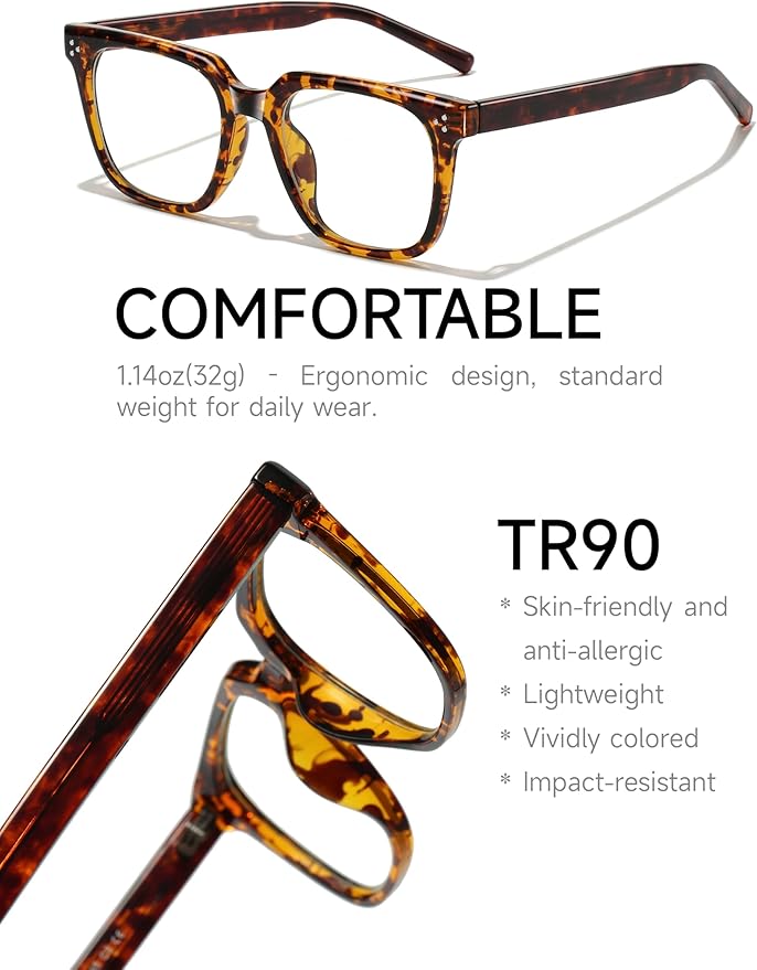Oversized Square Blue Light Glasses for Woman Men fashion Reduce Eyestrain Protection for TV/Computer/Gaming