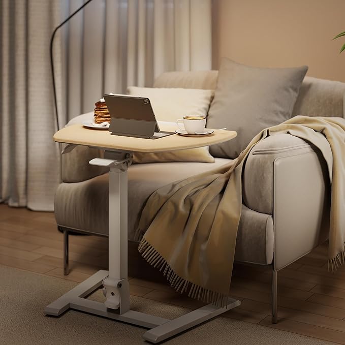 ROMOON Foldable Small Standing Desk with No-Assembly Design, Rolling Height-Adjustable Sit-Stand Table with Wheels, Space-Saving Portable Laptop Cart for Home Office and Small Space (Natural Oak)